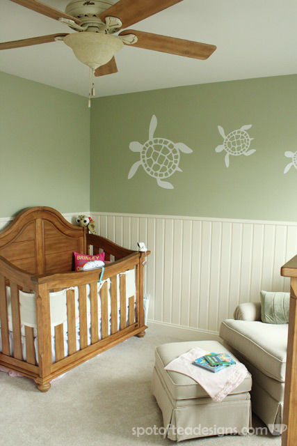 Brinley S Beach Themed Nursery Reveal Spot Of Tea Designs Gender Neutral Sea Turtle Baby Nursery Reveal Greens Creams And Light Browns Spotofteadesigns