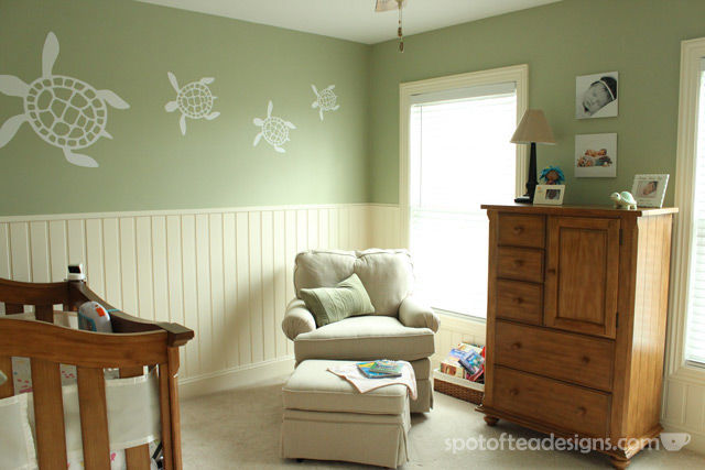 Brinley S Beach Themed Nursery Reveal Spot Of Tea Designs Gender Neutral Sea Turtle Baby Nursery Reveal Greens Creams And Light Browns Spotofteadesigns